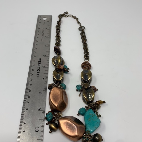 Religious Cross Chunky Brown and Blue Statement Necklace - Picture 9 of 10